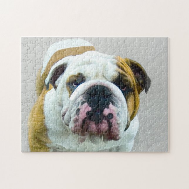 Bulldog Painting - Cute Original Hund Art Pussel (Horisontell)