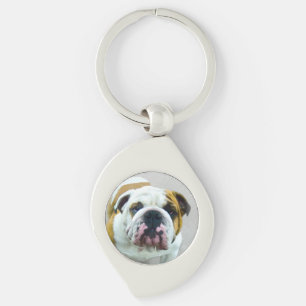 Bulldog Painting - Cute Original Hund Art Swirl Silverfärgad Nyckelring