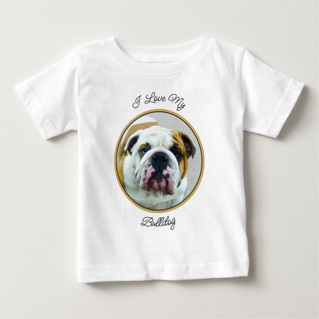 Bulldog Painting - Cute Original Hund Art T Shirt (Framsida)