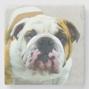 Bulldog Painting - Cute Original Hund Art Underlägg Sten