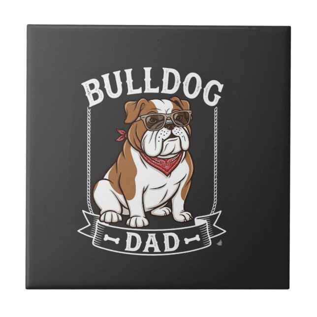 Bulldog Pappa Hund Solglasögon Bandana Kakelplatta (Framsidan)