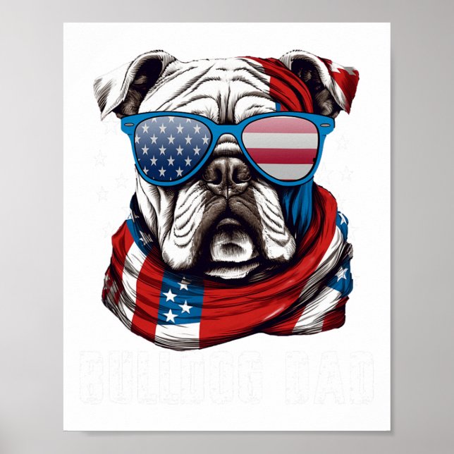 Bulldog Pappa USA flagga 4:e juli Hund Poster (Framsidan)