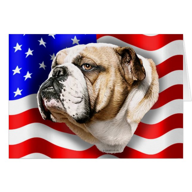 Bulldog Patriot US Flagga Hälsningskort (Framsidan Horizontal)