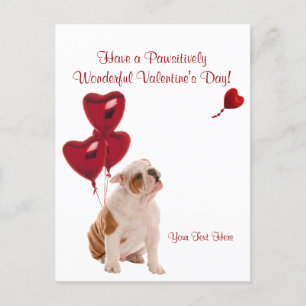 Bulldog Pawsiely Wonderful Valentines day Wish Helg Vykort