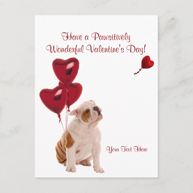 Bulldog Pawsiely Wonderful Valentines day Wish Helg Vykort (Framsida)