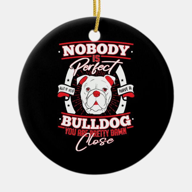 Bulldog Perfection Dog Love Julgransprydnad Keramik (Framsidan)