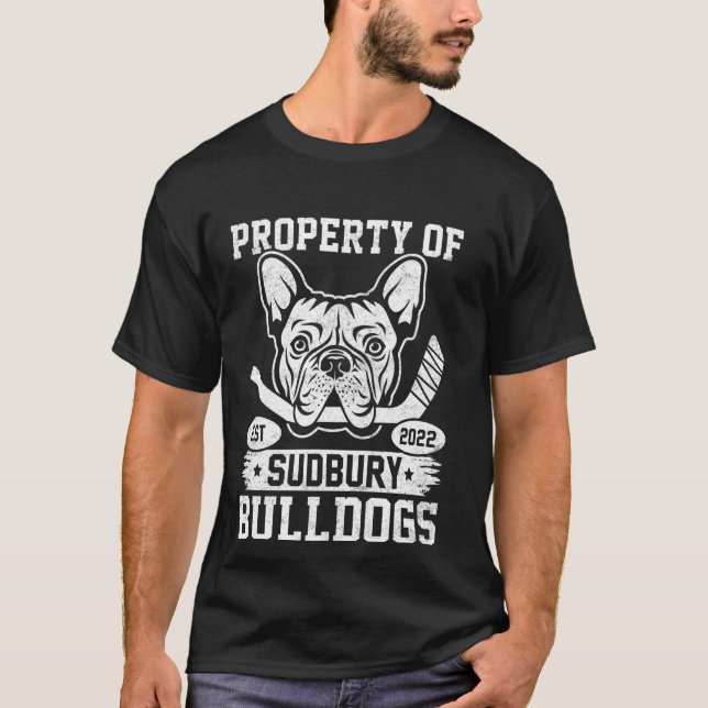 Bulldog Pet Hund Egendom, Sudbury Bulldog T Shirt (Framsida)