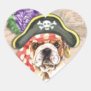 Bulldog Pirat Hjärtformat Klistermärke