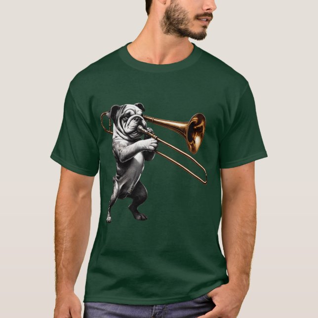 Bulldog Playingrombone Player Dog Lover friends T Shirt (Framsida)