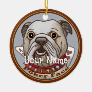 Bulldog Poker Face Julgransprydnad Keramik