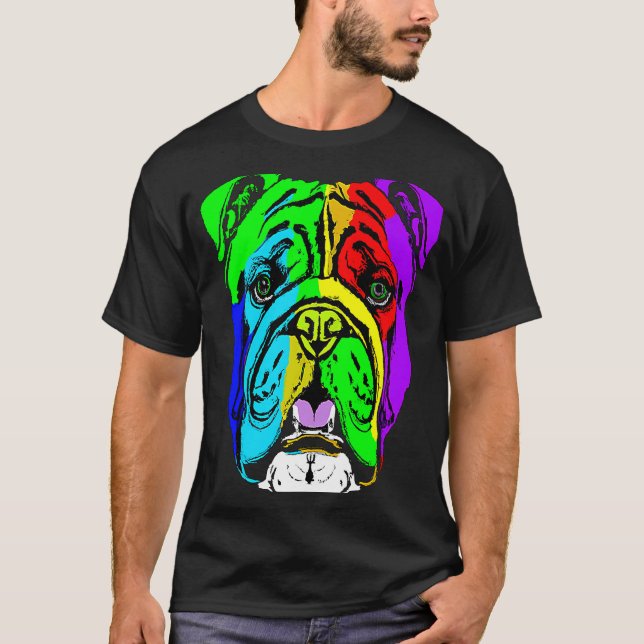 Bulldog Pop Porträtt T Shirt (Framsida)