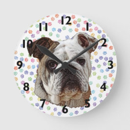Bulldog Porträtt Clock Rund Klocka