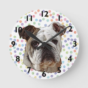Bulldog Porträtt Clock Rund Klocka