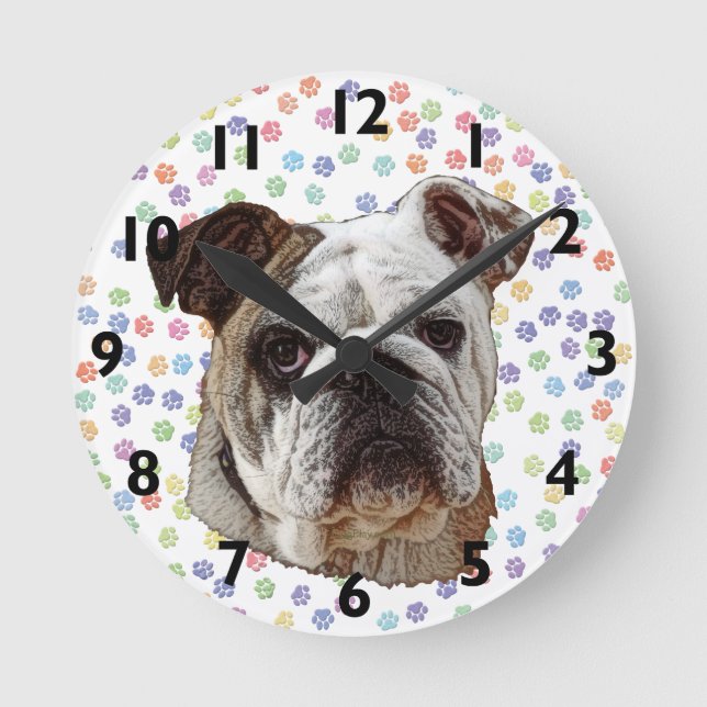 Bulldog Porträtt Clock Rund Klocka (Framsida)