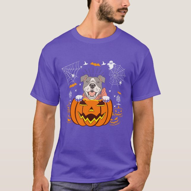 Bulldog Pumpkin Funny Halloween Costume for Hund T Shirt (Framsida)