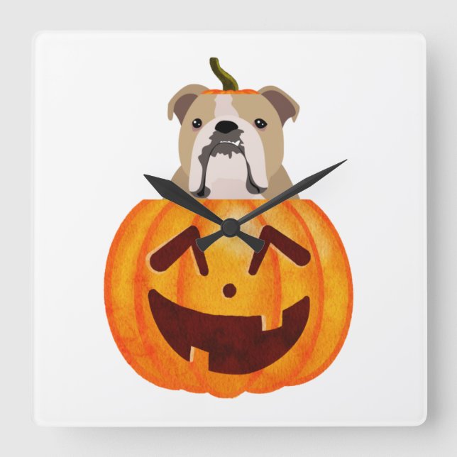 Bulldog Pumpkin     Fyrkantig Klocka (Framsida)