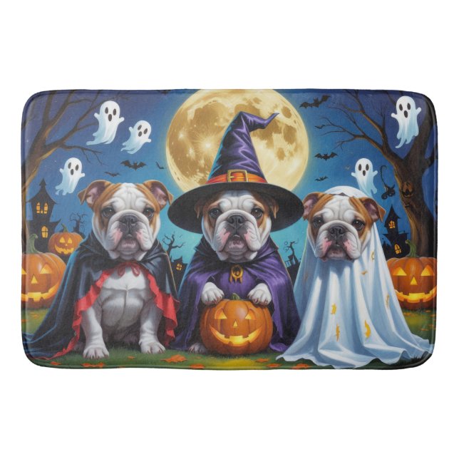 Bulldog Pumpkin Halloween Funny Badrumsmatta (Framsidan)