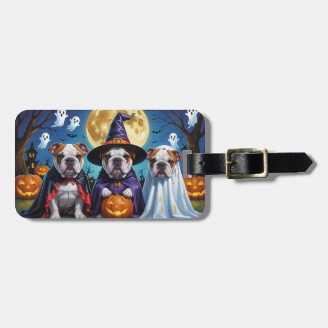 Bulldog Pumpkin Halloween Funny Bagagebricka (Horisontell Framsida)