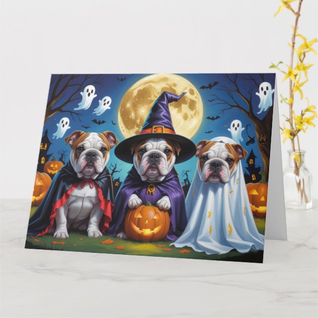 Bulldog Pumpkin Halloween Funny Kort (Gul blomma)