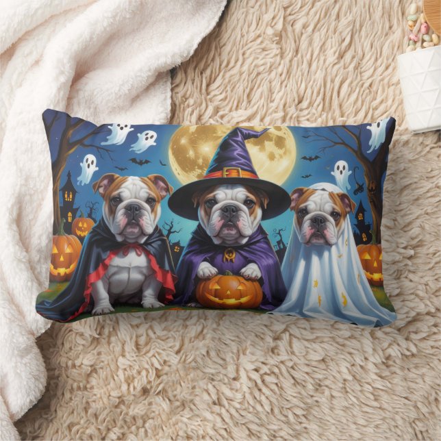 Bulldog Pumpkin Halloween Funny Lumbarkudde (Filt)