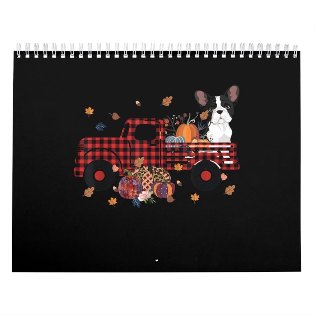 Bulldog Pumpkin Lastbil Thanksgiving Halloween Gif Kalender (Omslag)