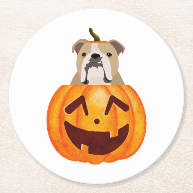 Bulldog Pumpkin Underlägg Papper Rund (Framsidan)