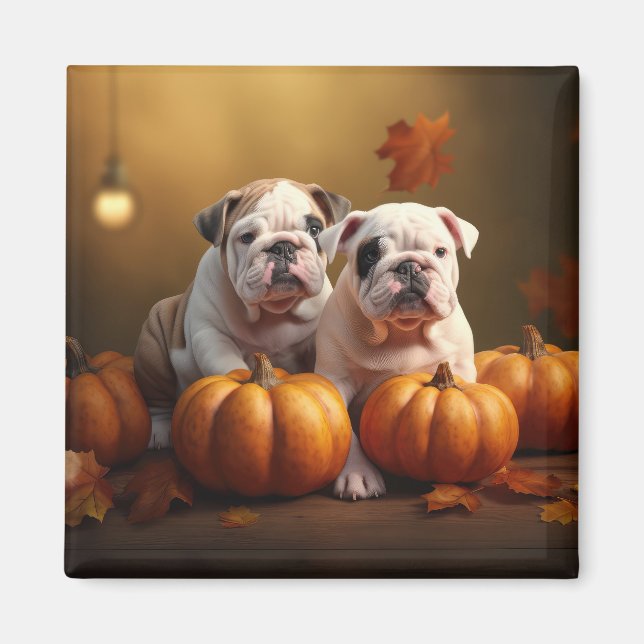 Bulldog Pupp Autumn Delight Pumpkin Magnet (Framsidan)