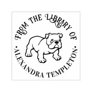 Bulldog Pupp Hund “Från bibliotek av” Boknamn Självfärgande Stämpel
