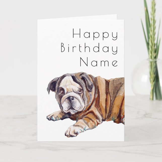 Bulldog Puppy Deco Birthday Kort (Framsida)