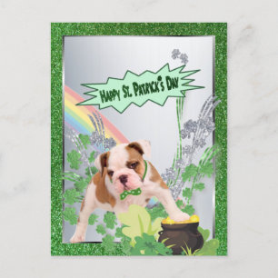 Bulldog Puppy nummer tre Lycklig St Pattys Day Vykort