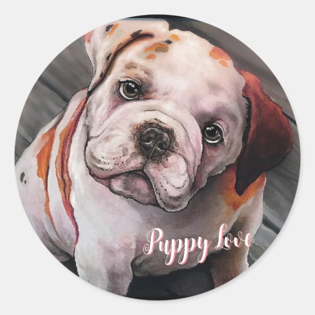 Bulldog Puppy Runt Klistermärke (Framsida)