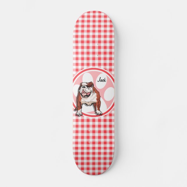 Bulldog; Red and White Gingham Skateboard Bräda 21,5 Cm (Framsida)