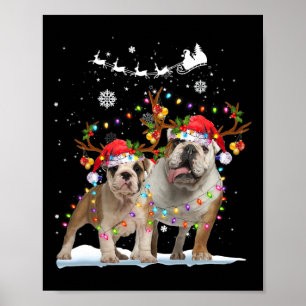 Bulldog Reindeer Santa Hat Julafton Ljus jul X Poster