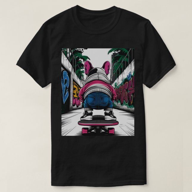 Bulldog Rides A Skateboard T Shirt (Design framsida)
