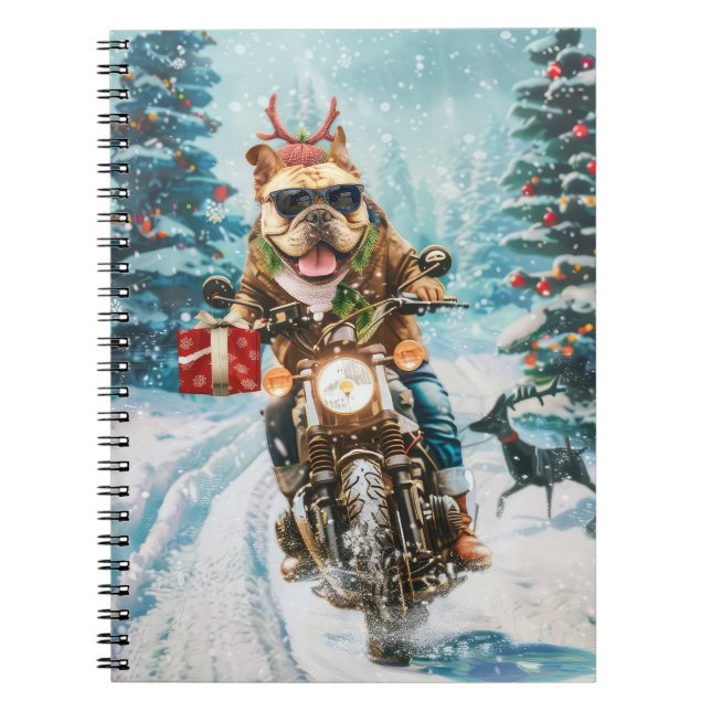 Bulldog Riding Motorcycle jul jul Anteckningsbok (Framsidan)