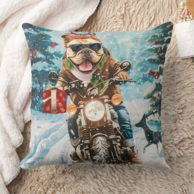 Bulldog Riding Motorcycle jul jul Kudde (Filt)