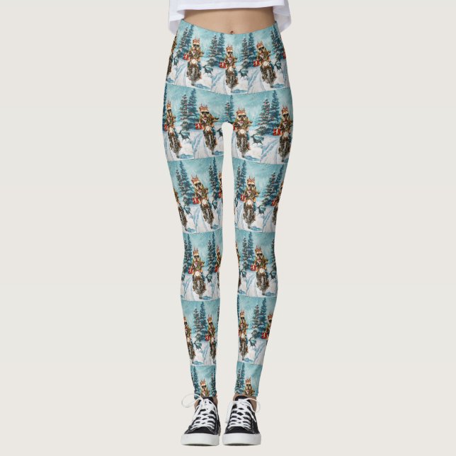 Bulldog Riding Motorcycle jul jul Leggings (Framsida)