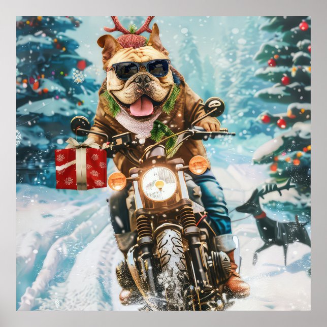 Bulldog Riding Motorcycle jul jul Poster (Framsidan)