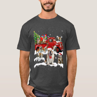 Bulldog Riding Red Lastbil Julafton God jul T Shirt