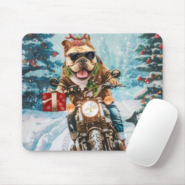 Bulldog Ridning Motorcykel Jul Musmatta (Med mus)