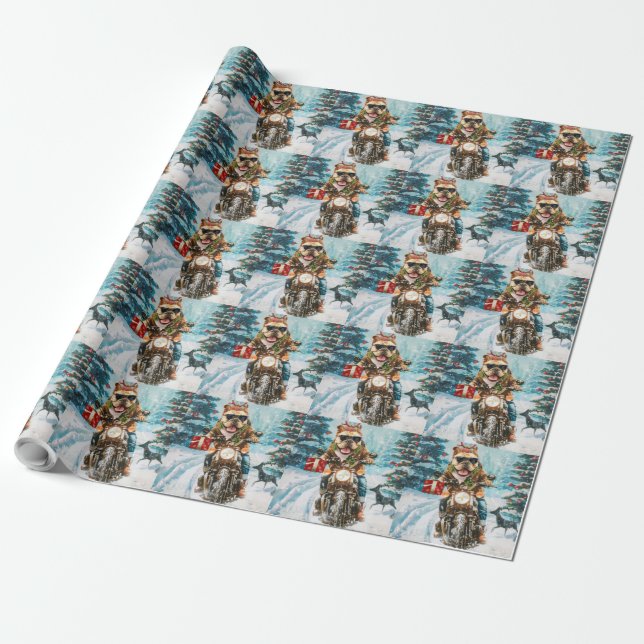 Bulldog Ridning Motorcykel Jul Presentpapper (Utrullad)