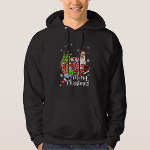 Bulldog Ridning Röd Lastbil Xmas God Jul Hoodie