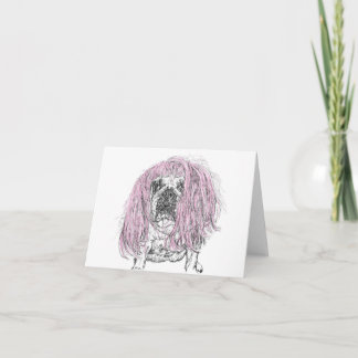 Bulldog Rosa Wig Birthday-gratulationskort Kort