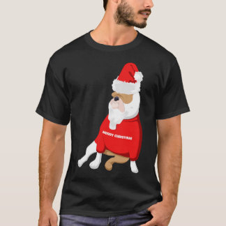 Bulldog Santa Claus Christmas disguise T Shirt