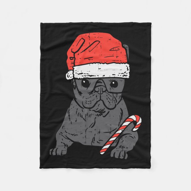 Bulldog Santa Frenchie Hund jul Julafton Kvinnor Fleecefilt (Framsidan)