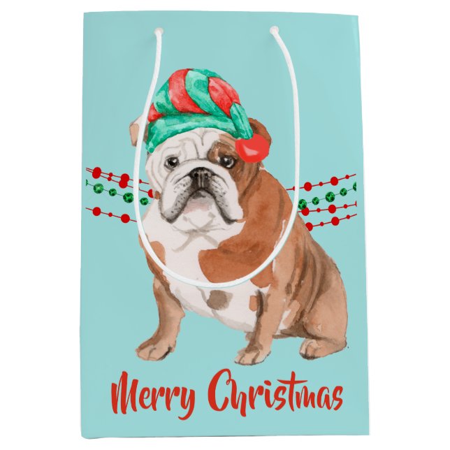 Bulldog Santa Hat Helgdag String Pärlor (Framsidan)