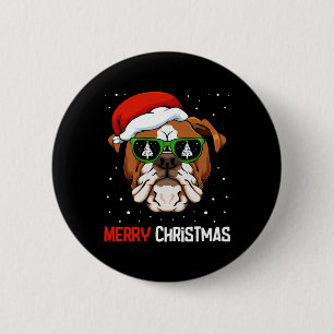 Bulldog Santa Hat jul Pajama Hund X-mas Träd Knapp