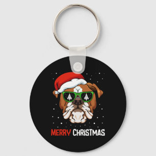 Bulldog Santa Hat jul Pajama Hund X-mas Träd Nyckelring