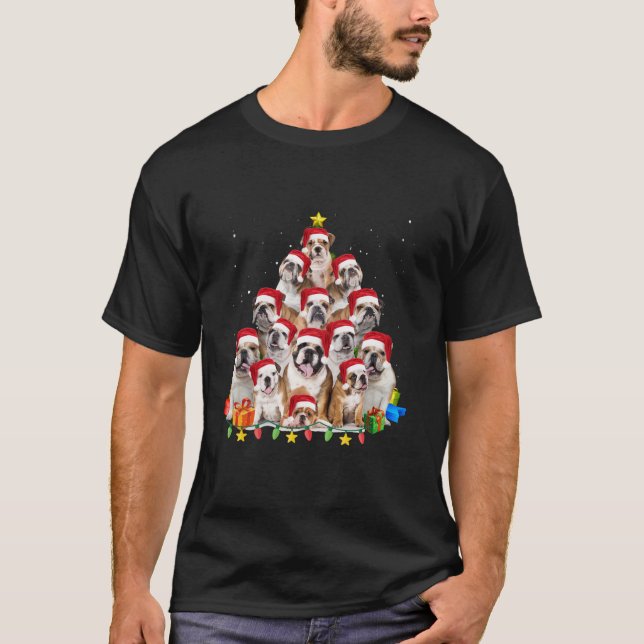 Bulldog Santa Julgran Ljus Boys Girls Mer T Shirt (Framsida)