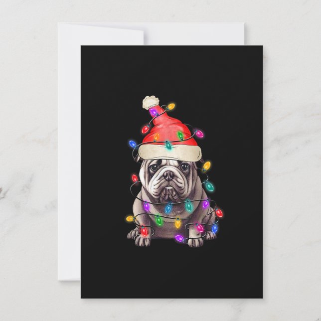 Bulldog Santa Julgran Ljus Julafton Boys Hund Inbjudningar (Framsida)